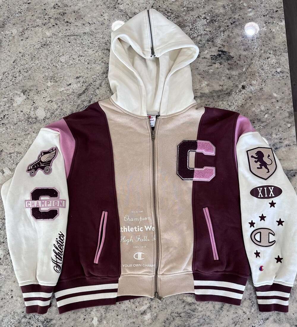 Champion Varsity Jacket Full Zip Hoodie Patches